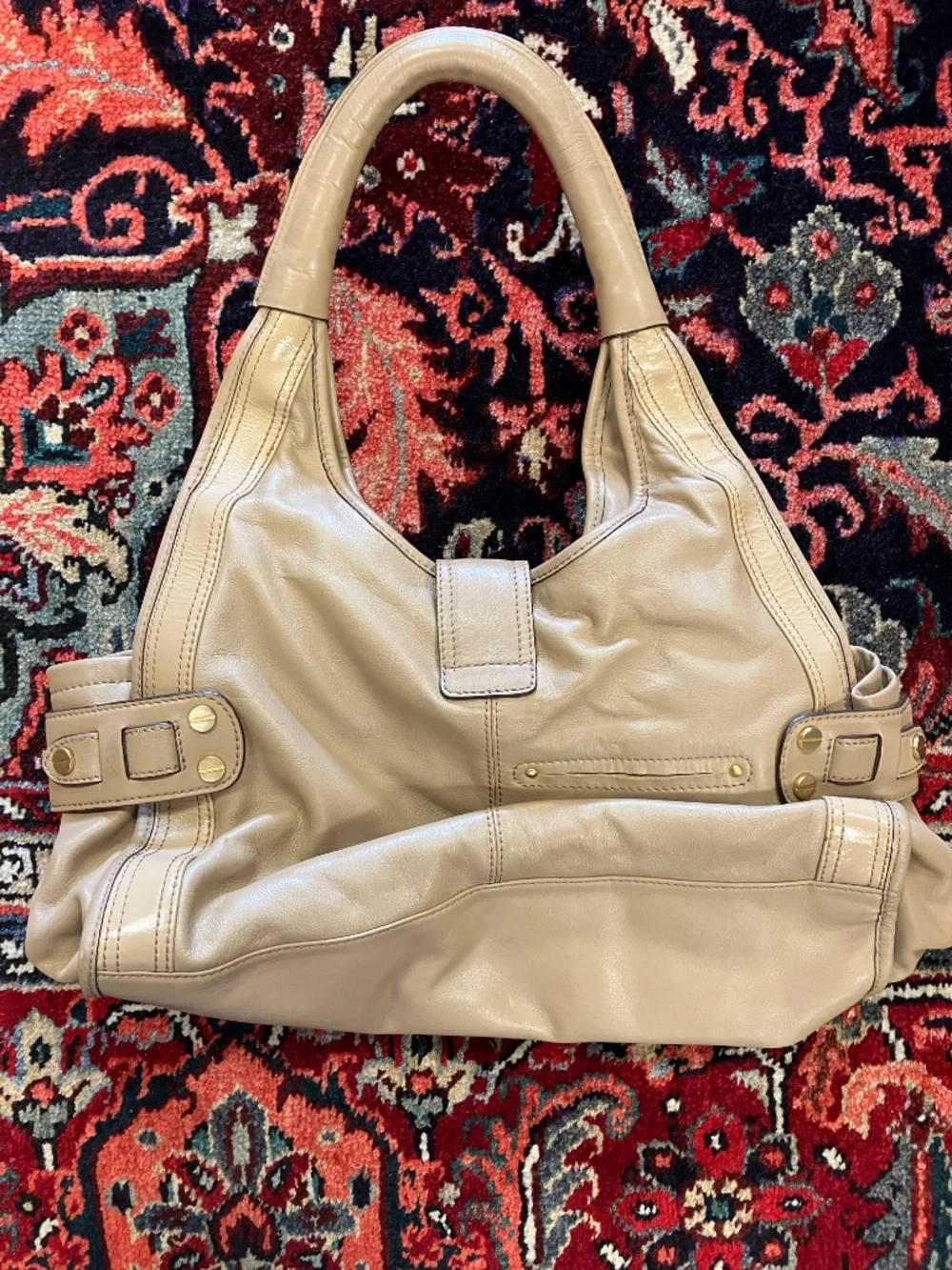 Vintage B Makowsky Leather Cream Tan Beige Hobo Shoulder Bag